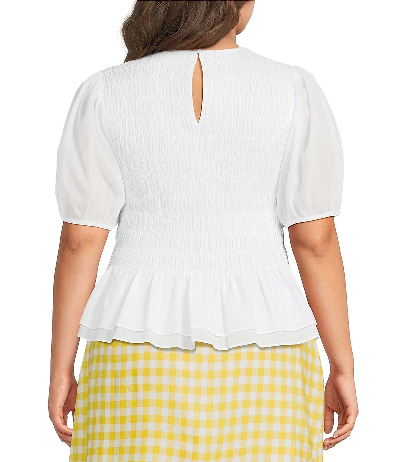 Sugarlips Plus Size Lively Smocked Crew Neck Ruffle Short Sleeve Peplum Top