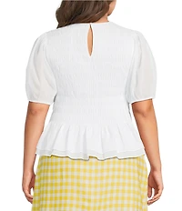 Sugarlips Plus Size Lively Smocked Crew Neck Ruffle Short Sleeve Peplum Top