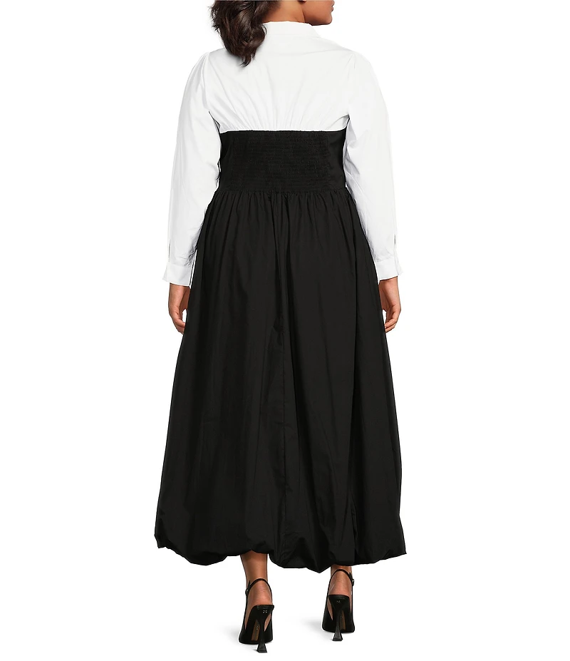 Sugarlips Plus Size Long Sleeve Color Block Bubble Hem Long Dress