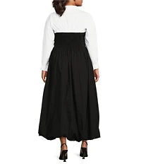 Sugarlips Plus Size Long Sleeve Color Block Bubble Hem Long Dress