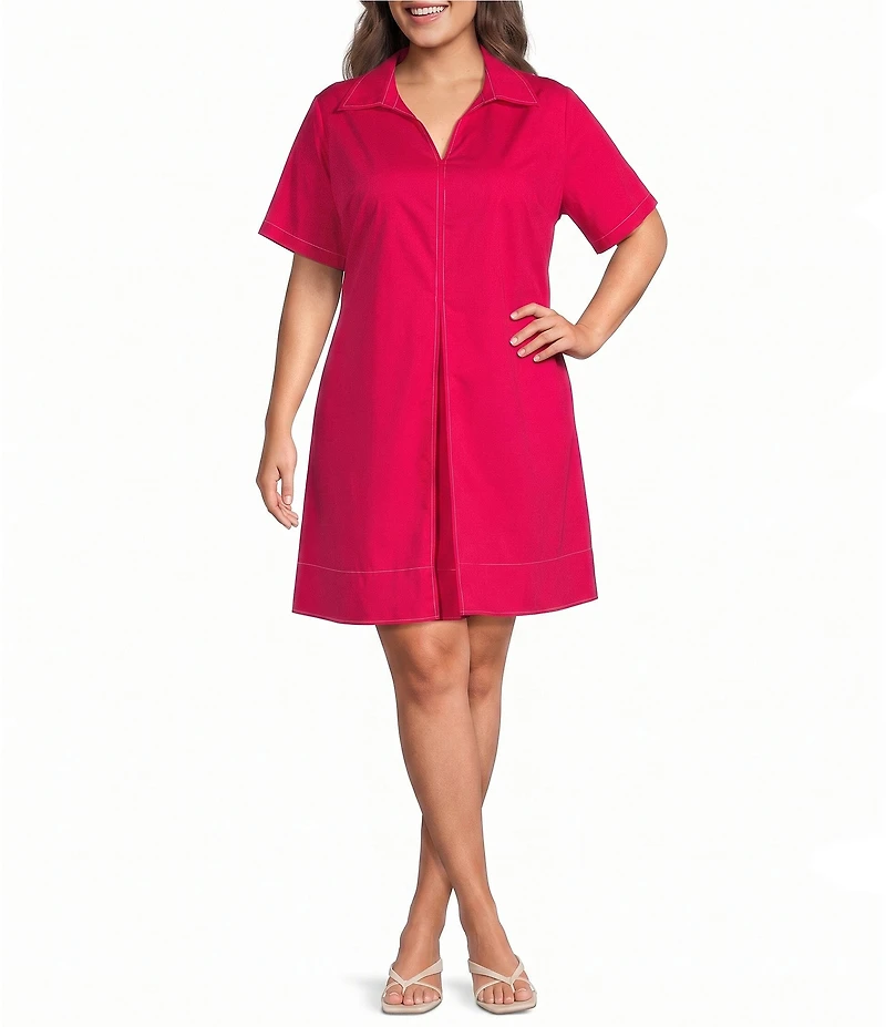 Sugarlips Plus Size Lussie Collared Short Sleeve Fit and Flare Mini Dress