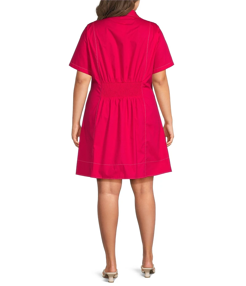 Sugarlips Plus Size Lussie Collared Short Sleeve Fit and Flare Mini Dress