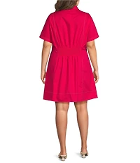 Sugarlips Plus Size Lussie Collared Short Sleeve Fit and Flare Mini Dress