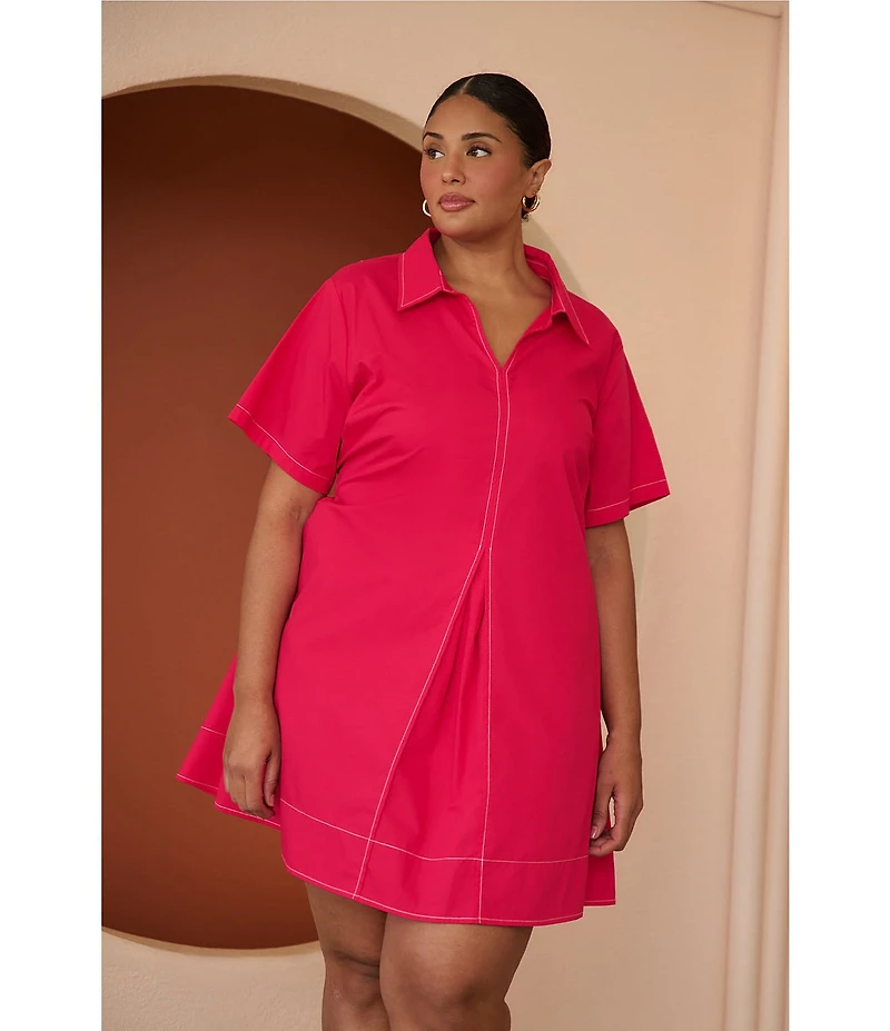 Sugarlips Plus Size Lussie Collared Short Sleeve Fit and Flare Mini Dress
