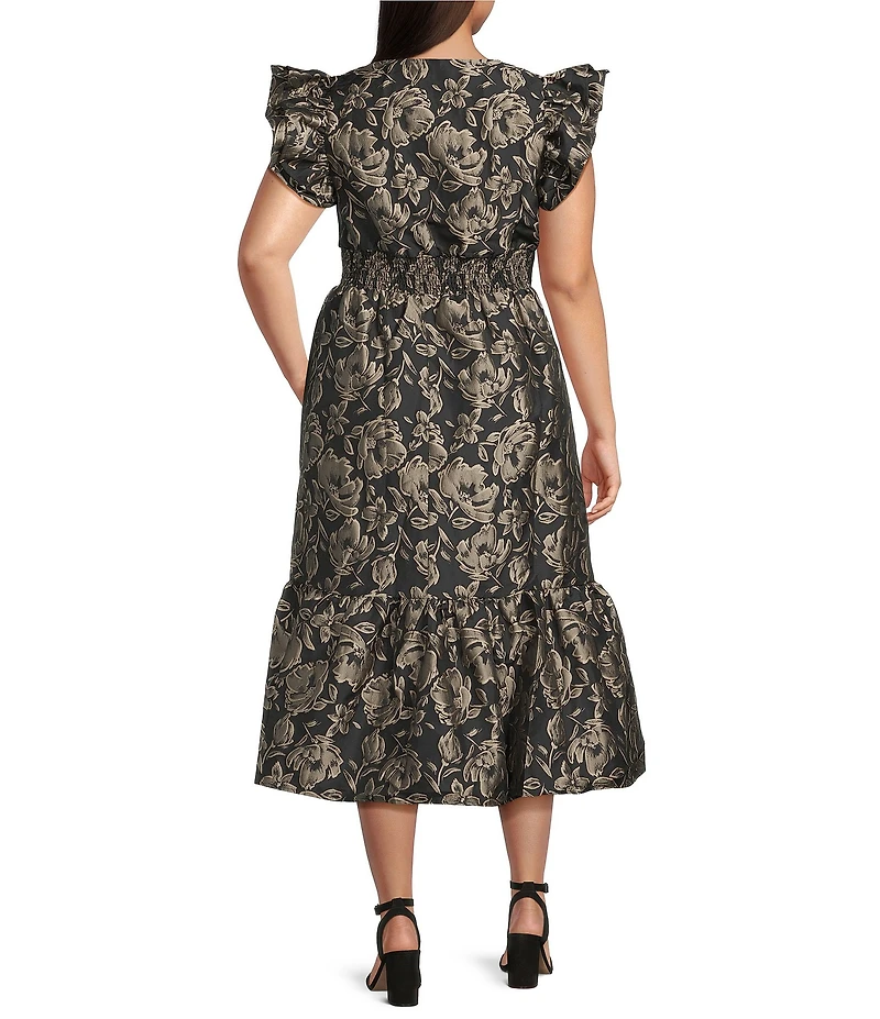 Sugarlips Plus Size Lyla Floral Jacquard Zayla V-Neck Sleeveless Midi Dress