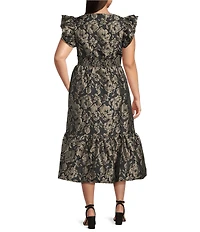 Sugarlips Plus Size Lyla Floral Jacquard Zayla V-Neck Sleeveless Midi Dress
