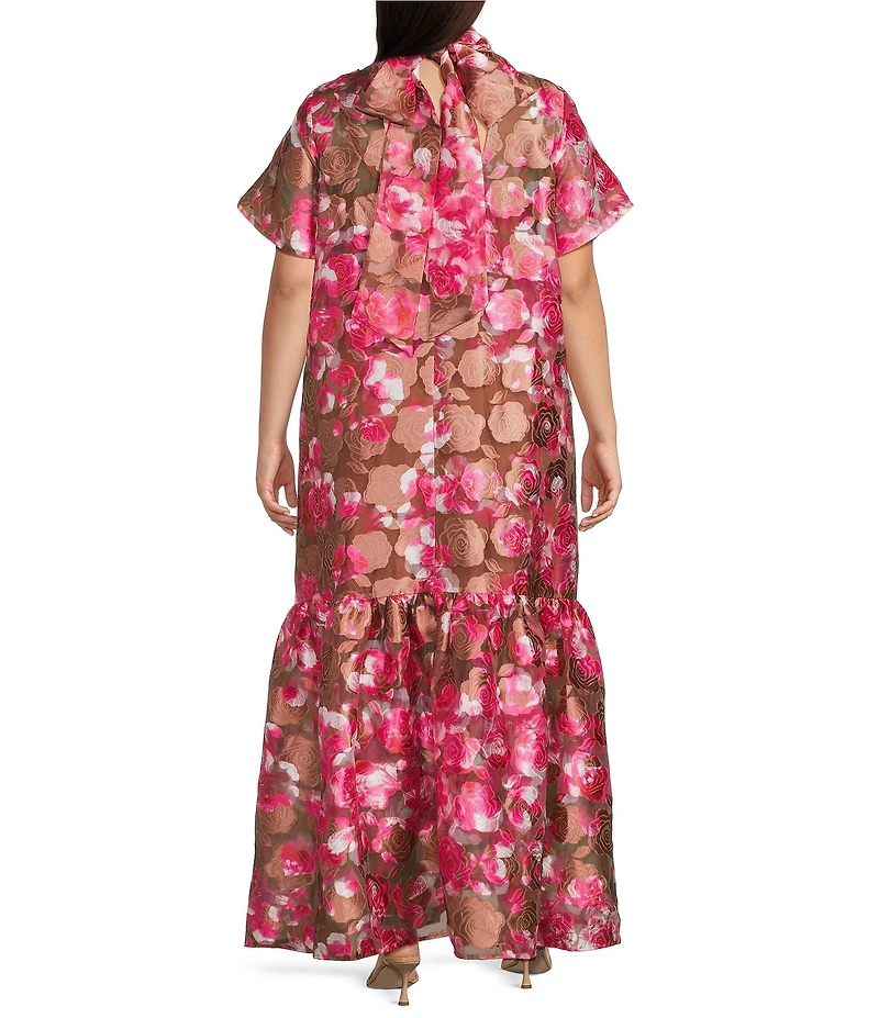 Sugarlips Plus Size Mersin Floral Printed Organza Overlay Long Camisole Maxi Dress
