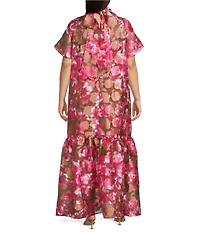 Sugarlips Plus Size Mersin Floral Printed Organza Overlay Long Camisole Maxi Dress