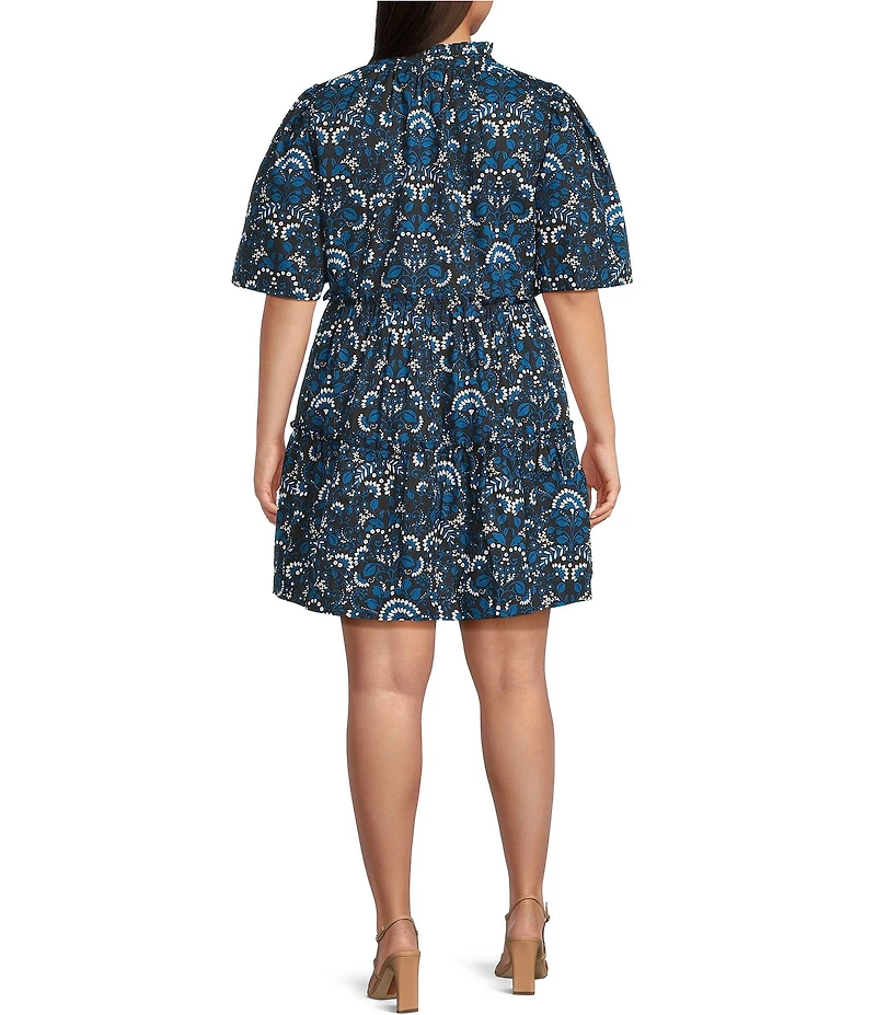 Sugarlips Plus Size Mini Floral Printed Short Sleeve A-Line Dress