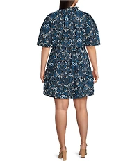 Sugarlips Plus Size Mini Floral Printed Short Sleeve A-Line Dress
