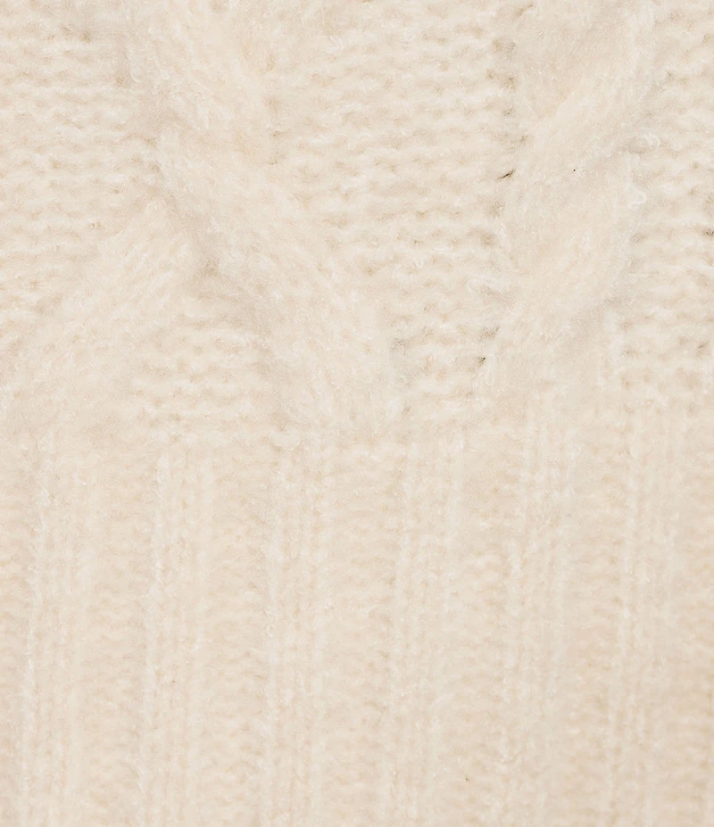 Sugarlips Plus Size Mitchell Cable Knit Rib Collar Long Sleeve Drop Shoulder Zip Up Cropped Sweater