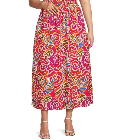 Sugarlips Plus Size Nomi Floral Print Coordinating A-Line Midi Skirt