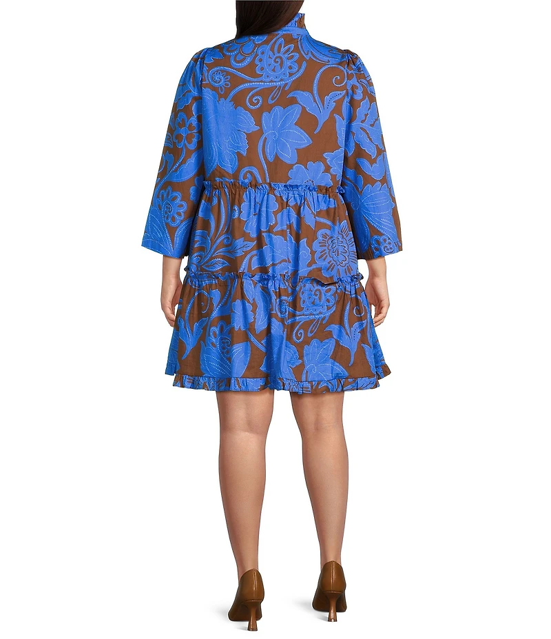 Sugarlips Plus Size Ofelia Floral Printed Flared Sleeve Tiered Mini Dress