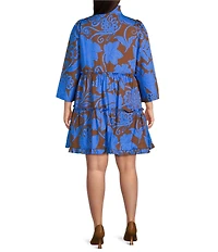 Sugarlips Plus Size Ofelia Floral Printed Flared Sleeve Tiered Mini Dress