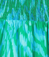 Sugarlips Plus Size Penola Abstract Sunfire Printed Split V-Neck Cap Sleeve Tiered Poplin Midi Dress