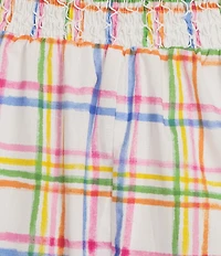 Sugarlips Plus Size Plaid Print Niko Square Neck Half Sleeve Smocked Poplin Mini Dress