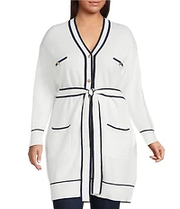 Sugarlips Plus Size Pocketed Long Sleeve Tie Waist Cardigan