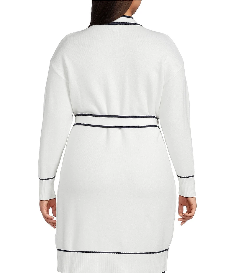 Sugarlips Plus Size Pocketed Long Sleeve Tie Waist Cardigan