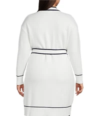 Sugarlips Plus Size Pocketed Long Sleeve Tie Waist Cardigan