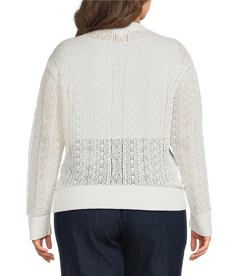 Sugarlips Plus Size Pointelle V-Neck Long Sleeve Button Front Cardigan