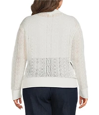 Sugarlips Plus Size Pointelle V-Neck Long Sleeve Button Front Cardigan