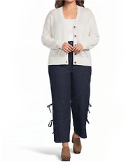 Sugarlips Plus Size Pointelle V-Neck Long Sleeve Button Front Cardigan