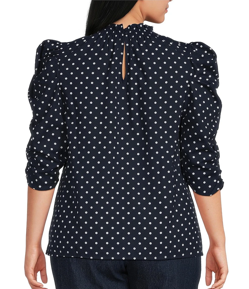 Sugarlips Plus Size Polka Dot Smocked Mock Neck Draped Sleeve Top
