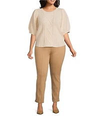 Sugarlips Plus Size Puffed Sleeve Cable Knit Sweater