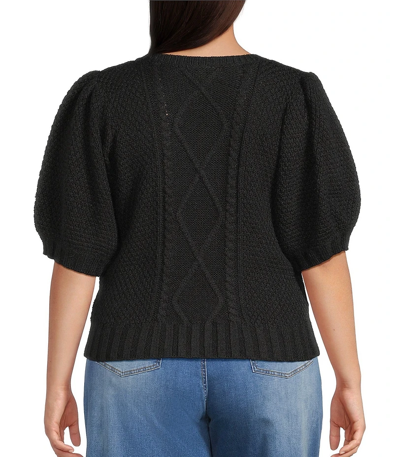 Sugarlips Plus Size Puffed Sleeve Cable Knit Sweater