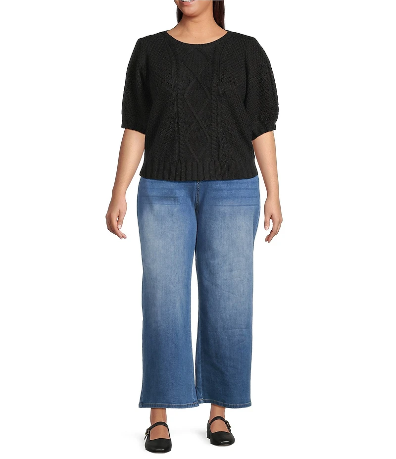 Sugarlips Plus Size Puffed Sleeve Cable Knit Sweater