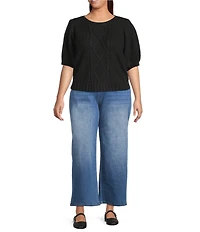 Sugarlips Plus Size Puffed Sleeve Cable Knit Sweater