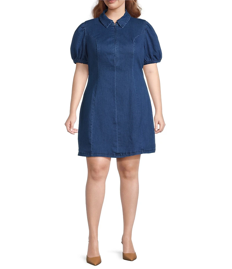Sugarlips Plus Size Puffed Sleeve Denim Mini Dress