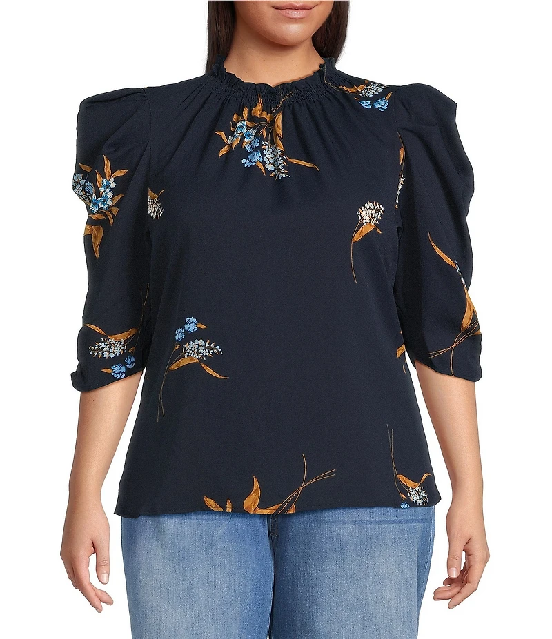 Sugarlips Plus Size Puffed Sleeve Dusk Bloom Floral Printed Blouse