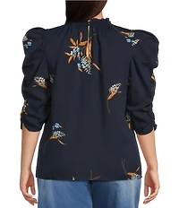 Sugarlips Plus Size Puffed Sleeve Dusk Bloom Floral Printed Blouse