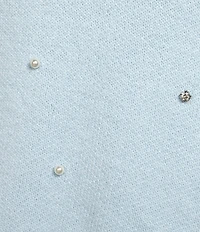 Sugarlips Plus Size Rhinestone Pearl Mock Neck Scallop Short Sleeve Sweater Top