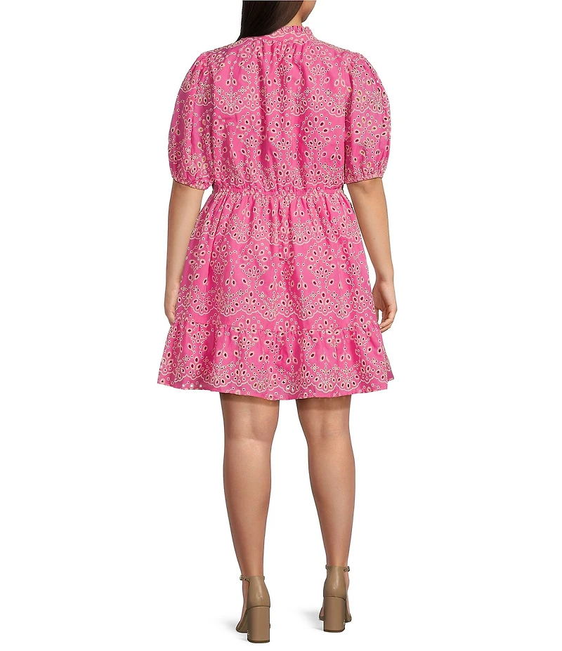 Sugarlips Plus Size Rose Eyelet Puff Sleeve Mini Dress