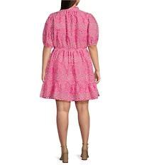 Sugarlips Plus Size Rose Eyelet Puff Sleeve Mini Dress