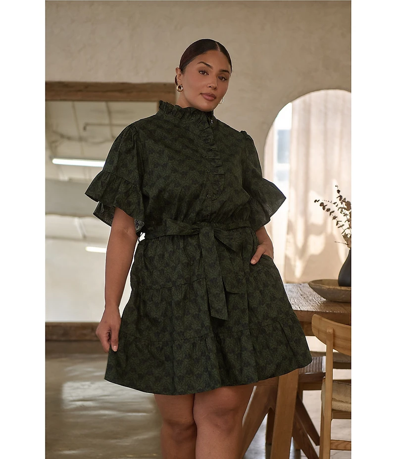 Sugarlips Plus Size Ruffled Sleeve Floral Printed Mini Dress