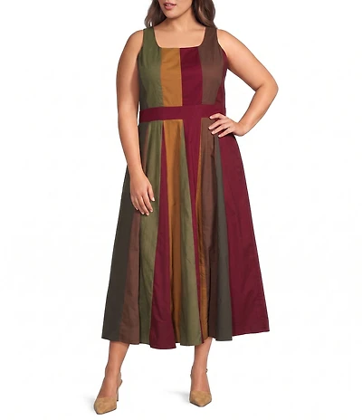 Sugarlips Plus Size Sam Colorblock Square Neck Sleeveless A-Line Midi Dress