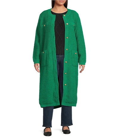 Sugarlips Plus Size Sanford Crew Neck Long Sleeve Button Down Sweater Knit Midi Cardigan