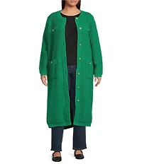 Sugarlips Plus Size Sanford Crew Neck Long Sleeve Button Down Sweater Knit Midi Cardigan