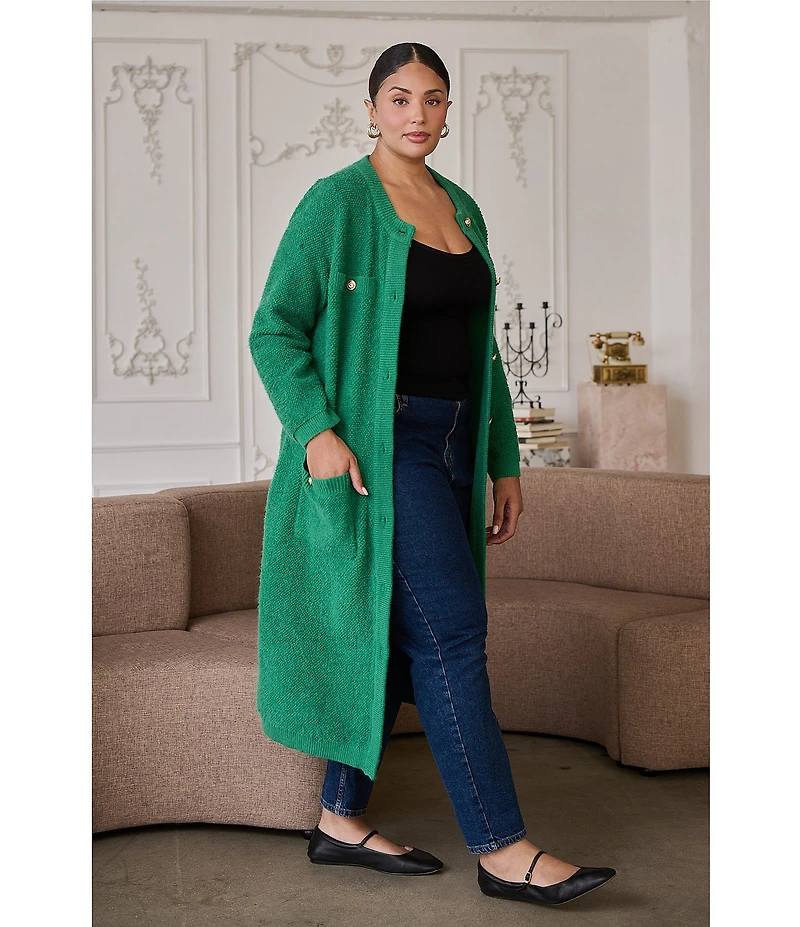 Sugarlips Plus Size Sanford Crew Neck Long Sleeve Button Down Sweater Knit Midi Cardigan