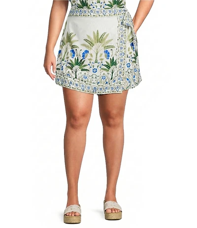 Sugarlips Plus Size Senara Floral Levie Wrap Coordinating Linen Mini Skort