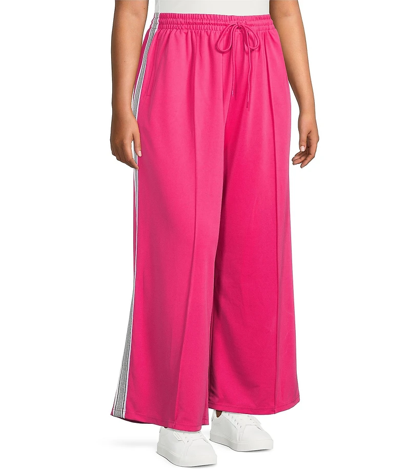 Sugarlips Plus Size Shimmer Stripe Wide Leg Track Pants