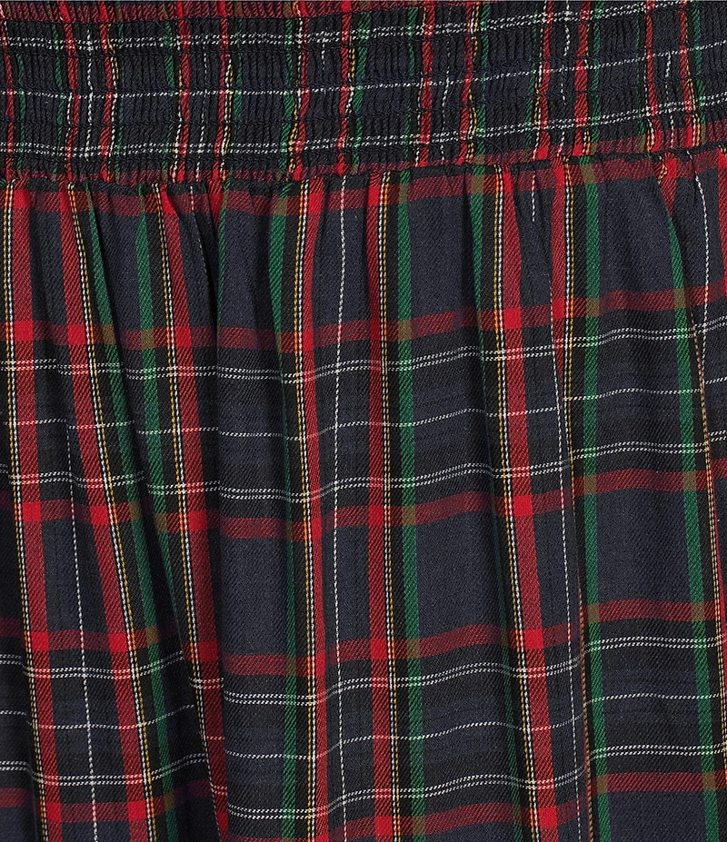 Sugarlips Plus Size Short Sleeve Plaid Smocked Waist Long Dress