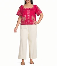Sugarlips Plus Size Silvia Embroidered Square Neck Short Sleeve Top
