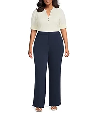 Sugarlips Plus Size Slight Stretch High Waisted Wide Leg Trousers