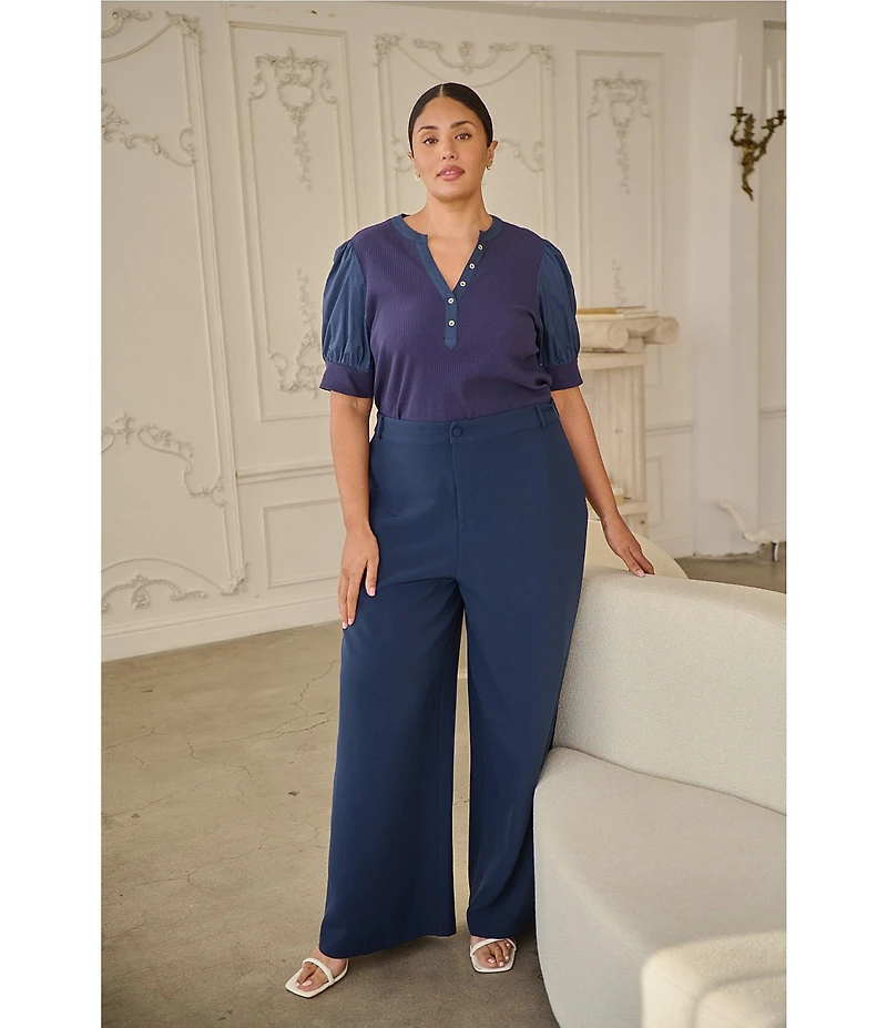 Sugarlips Plus Size Slight Stretch High Waisted Wide Leg Trousers