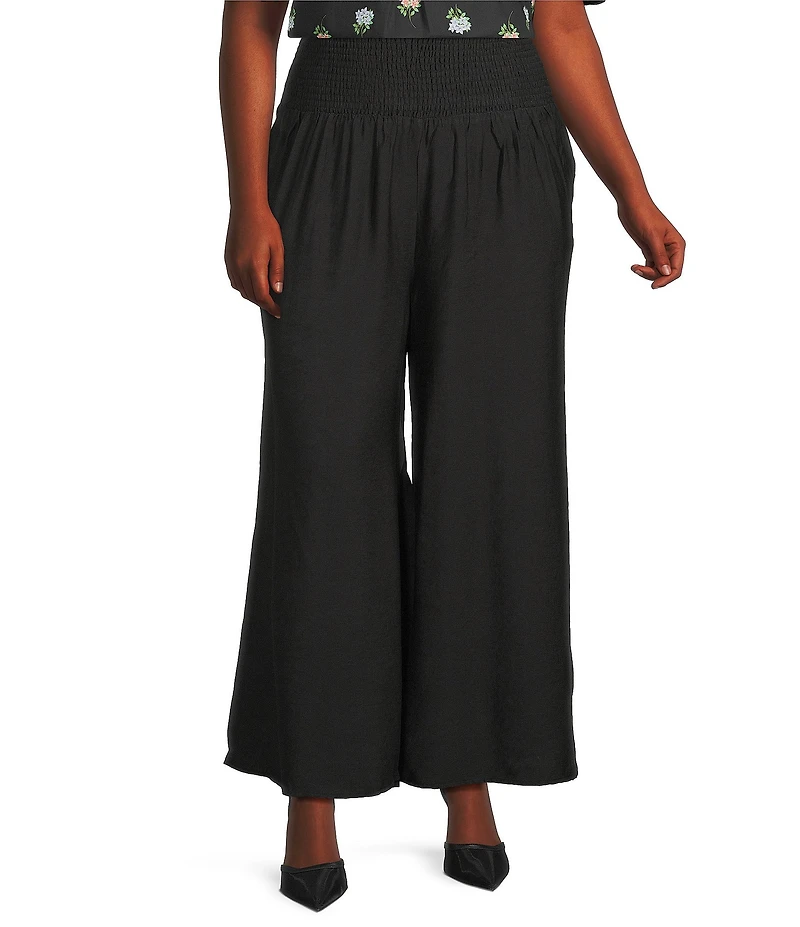 Sugarlips Plus Size Smocked Waist Wide Leg Pants