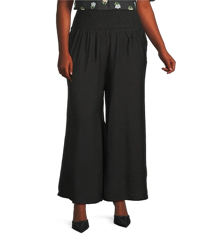 Sugarlips Plus Size Smocked Waist Wide Leg Pants